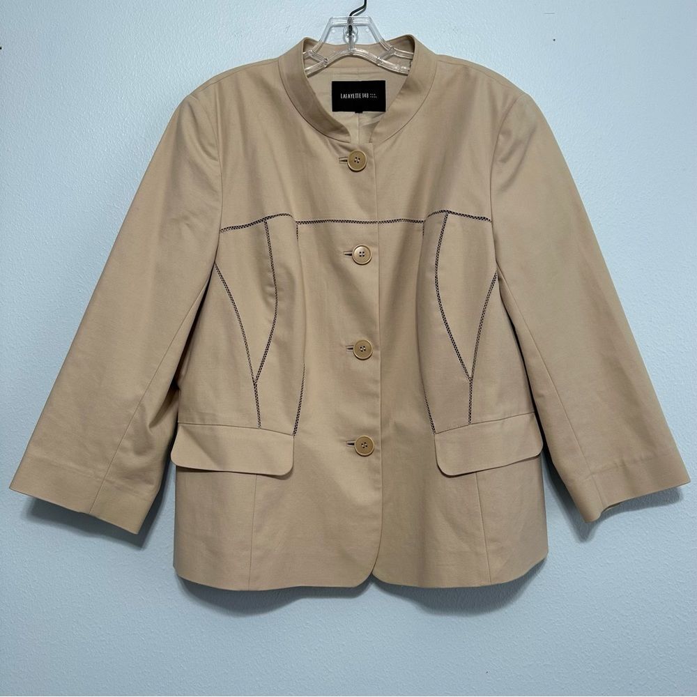 Lafayette 148 NY jacket Size 16 beige tan lightweight preppy classic